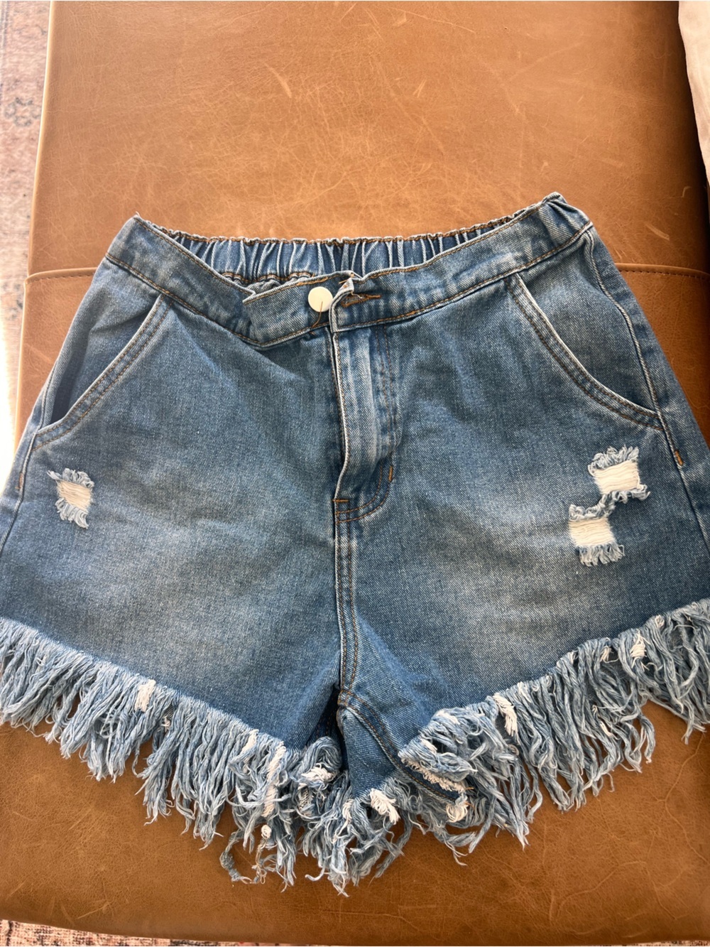 Hayden Blue Distressed Fringe Denim Shorts